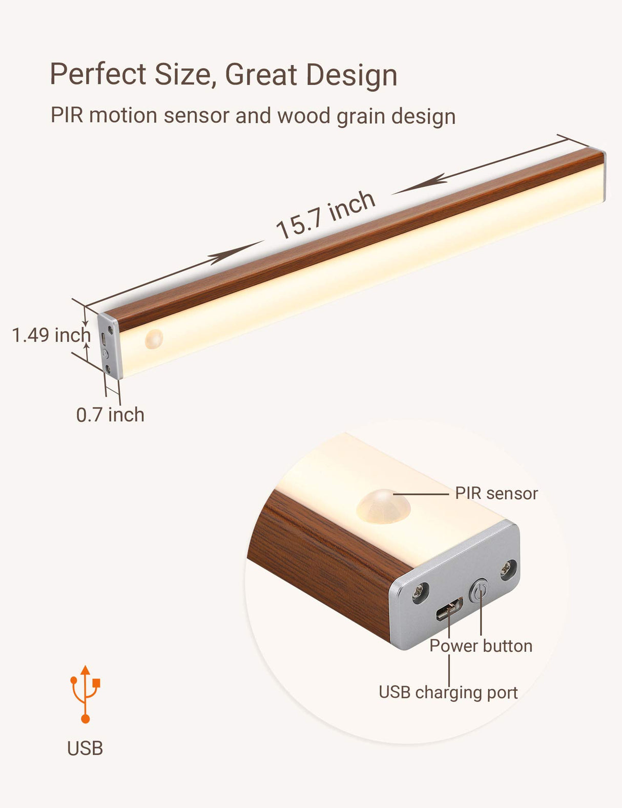 Automatic Wireless Closet Light 48 LED Rechargeable Pantry Light,Two Modes Motion Sensor Lighting Kitchen Lighting Cabinet Lights(158lm, 6500k, 15.9inch) Wood Grain Joyzy