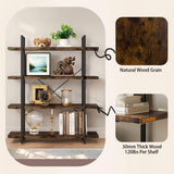 VKUCI 4 Tier Book Shelf, 47'' Wide Wood Industrial Bookshelf, 120lbs Shelf Capacity, Open Storage Shelves, 55'' Tall Heavy Duty Display Shelving, Rustic Brown Bookcase for Bedroom,Living Room,Office VKUCI