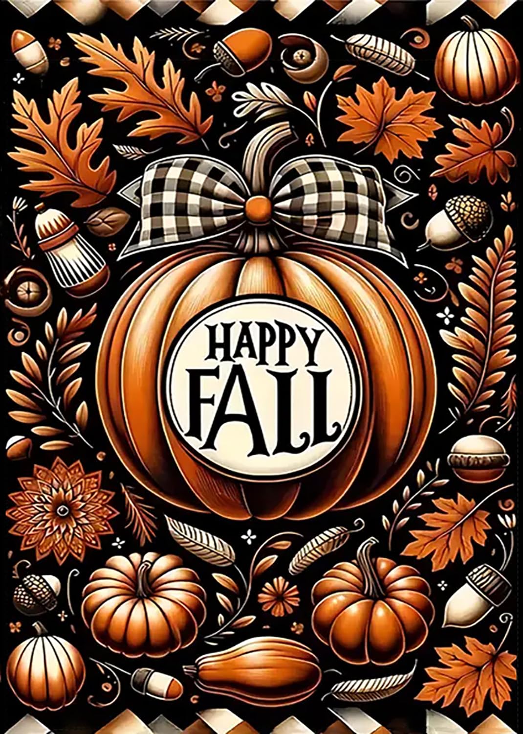 Happy Fall Pumpkin Leaf Diamond Art Kits for Adults, 5D Diamond Painting Kits for Adults Beginners, DIY Full Round Drill Diamond Dot Painting Gem Art Kits for Adult, Home Wall Decor 11.8x15.7 Inch VCLKDIY