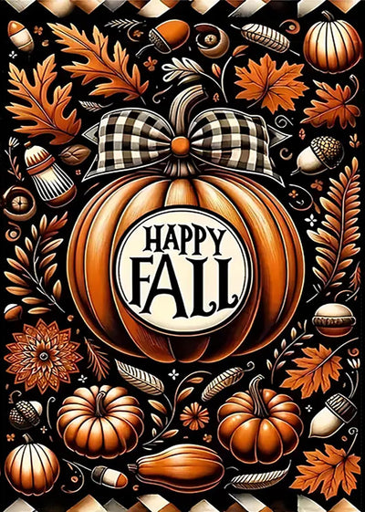 Happy Fall Pumpkin Leaf Diamond Art Kits for Adults, 5D Diamond Painting Kits for Adults Beginners, DIY Full Round Drill Diamond Dot Painting Gem Art Kits for Adult, Home Wall Decor 11.8x15.7 Inch