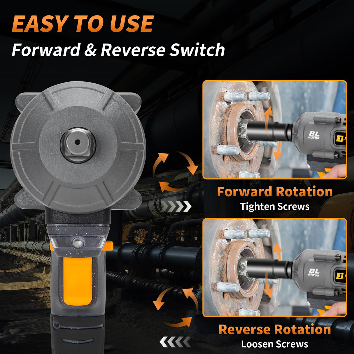 JEXUGK 1500Nm Impact Wrench, 1/2" 1107ft-lbs Cordless Impact Gun with 2 x 4.0Ah Battery, 21V High Torque Power Impact Driver with 6 Sockets,Pistola Llave De Impacto for Truck RV Car Heavy Construction JEXUGK