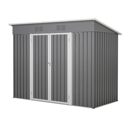 Jaxilyn 4'x8' Metal Shed Outdoor Storage Shed,Metal Steel Utility Tool Shed Storage House with Double Lockable Doors and Air Vent for Backyard Garden Patio Lawn Gray Jaxilyn