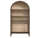 Modway Nolan Tall Arched Storage Display Cabinet in Walnut Light Oak - 74 Inch Arch Bookshelf with Glass Doors, Shelves and Drawers - Modern Accent Cabinet for Living Room, Dining Room Modway