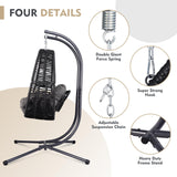 Double Hanging Egg Chair with Stand for Outdoor, Oversized 2 Person Wicker Rattan Swing Chair w/Convertible Armrest for Reclining Seat, All-Weather Cushion and Heavy Duty Frame, 700Lbs Cap. (Grey) DAIJIA CHINA