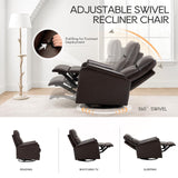 COLAMY Leather Swivel Recliner Chair with Footrest, Rocker Recliner Chair High Back with Double-Layer Cushion, Glider Recliner for Nursery & Living Room, Bedroom, Chocolate COLAMY