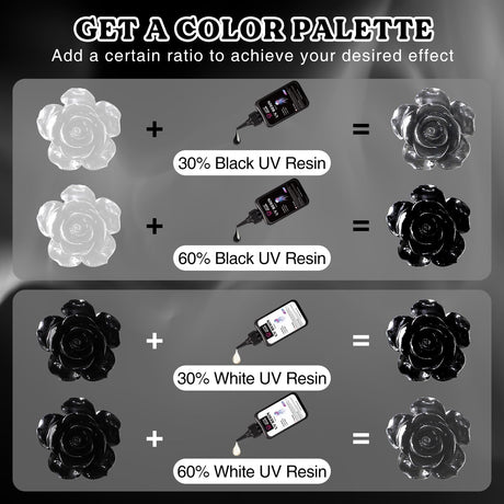 LET'S RESIN Colored UV Resin, 300g Large Capacity White& Black UV Resin, Dark Odorless & Low Shrinkage UV Color Resin for Crafts, Jewelry Making, Colored Resin Casting and Coating LET'S RESIN