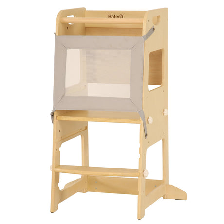 Bateso Basic Wooden Toddler Tower with Detachable Net, 3 Adjustable Height Toddler Kitchen Stool with Non-Slip Mats, Step Stool for Toddler, Toddler Step Stool for Kitchen Counter, Bathroom Sink Bateso