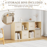 8 Cube Storage Organizer - Solid Wood Bookshelf with 4 Storage Bins, Cube Shelf with 2 Removable Back Panels, Vertical or Horizontal Bookcase, Open Book Shelf for Bedroom, Living Room, Office EXPERLAM