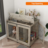 IchbinGo Large Dog Crate Furniture with Sliding Barn Door, 43.7" Wooden Dog Kennel End Table with Wheels and Flip-top Plate Dog House with Detachable Divider for Small/Medium/Large Dog (Rustic Grey) IchbinGo