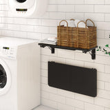 TEAMIX Wall Mounted Folding Table, Black Floating Desk for Small Spaces, Drop Leaf Dining Table for Kitchen Fold Down Laundry Shelf with Heavy-Duty Brackets TEAMIX