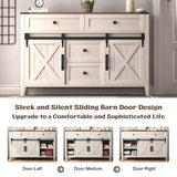 GlouMod Farmhouse Dresser for Bedroom, Sliding Barn Door Dresser with 4 Drawers Dresser Wood, White Dresser & Chest of Drawers, Kids Dresser TV Stand 47" GlouMod