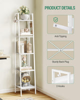 Hzuaneri Ladder Shelf, Bookshelf Bookcase, Freestanding Corner Storage Shelve with 2 Hooks for Home Office, Living Room, Kitchen, Bedroom, Industrial, 5-Tier White BC03213W Hzuaneri