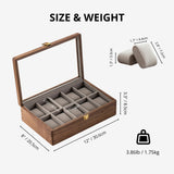 muso wood Watch Display Box, 10 Slot Watch Case for Men, Watch Organizer Box with Glass Lid, Watch Case with Removable Velvet Pillow, Father's Day Gift - 10 Slot, Walnut muso wood