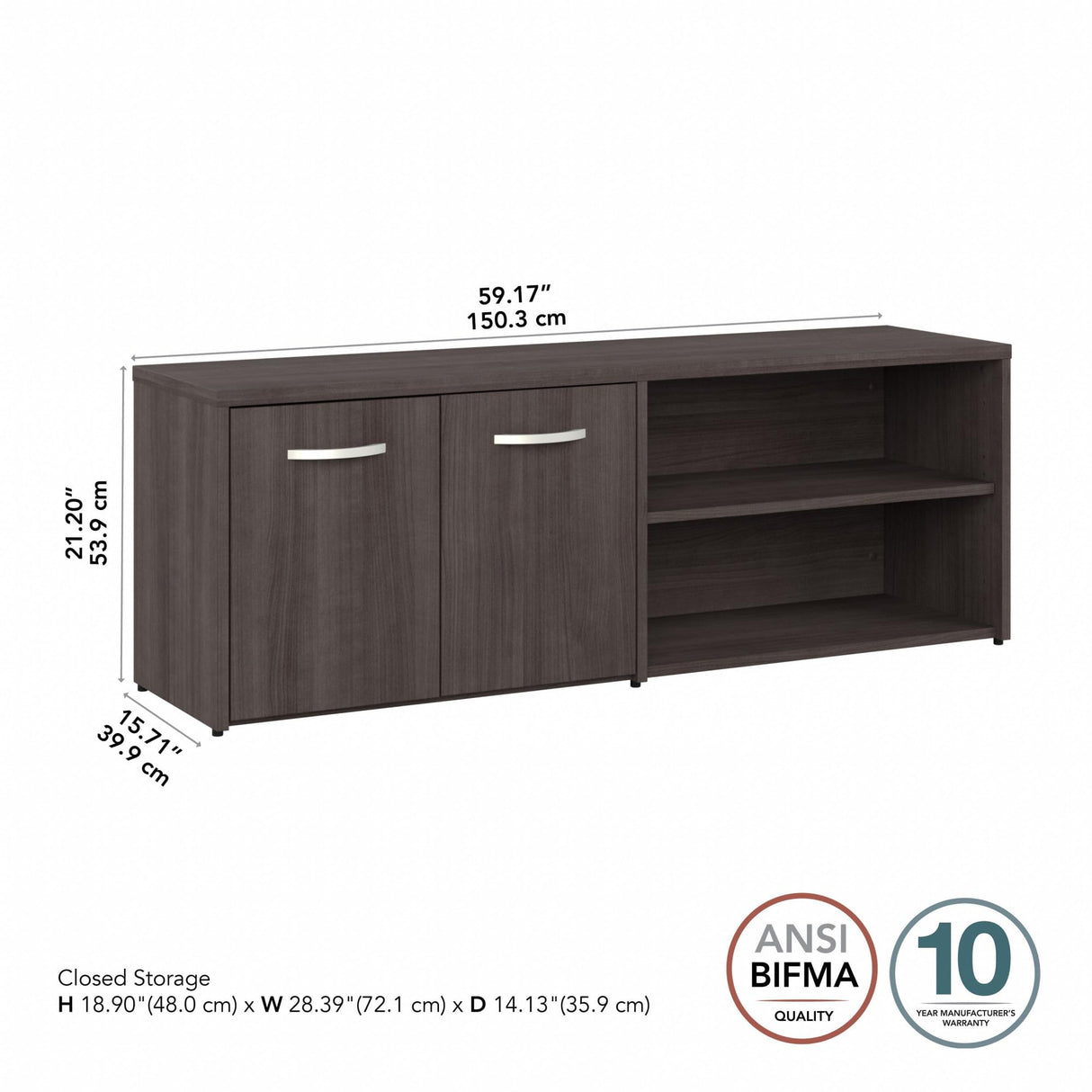 Bush Business Furniture Studio C Low Storage Cabinet with Doors and Shelves, Storm Gray (SCS160SG) Bush Business Furniture