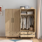 Fsbecl Armoire Wardrobe Closet with Drawers and 2 Fluted Doors 64.96 in Farmhouse Closet Wardrobe Cabinet with Hanging Rod Freestanding Wooden Bedroom Armoire Storage Cabinet with Shelf (Wood Color) Fsbecl