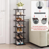 SORCEDAS Vertical Shoe Rack Tall Narrow Shoe Shelf Storage 7 Tier Corner Shoe Organizer for Closet Entryway Garage(Black + Rustic Dark Brown) SORCEDAS