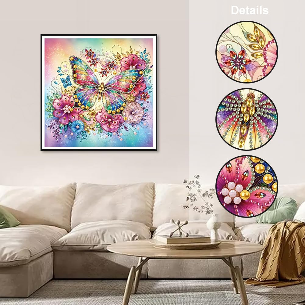 WSLWXSHM 5D Special Shape Diamond Art Kits for Beginners, Diamond Painting Kits for Adults Butterfly, Crystal Rhinestones Diamond Painting for Home Wall Decoration Gift 12×12inch/30×30cm, Flower WSLWXSHM