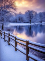 SKRYUIE 5D Diamond Painting A Snowy Scene by Lake Winter Full Drill by Number, DIY Rhinestone Paint with Diamond Art Kits for Adults Set Arts Craft Decorations (12x16inch) SKRYUIE