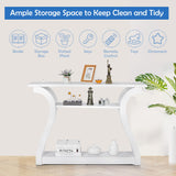 SUPER DEAL Wood Console Table for Entryway, 3 Tier Modern Sofa Table with Curved Frame and 2 Open Storage Shelves, Narrow Table for Hallway Living Room Bedroom, 47 in White SUPER DEAL