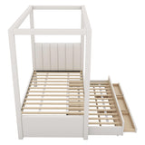 Beige Twin Canopy Bed with Trundle and Storage Drawers by Harper & Bright Designs Harper & Bright Designs