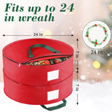 BlessedSeason Wreath Storage Container，Christmas Wreath Storage Bags for 2 Wreath with Dual Zipper and Handles, Dust, Pest Protection,Holiday Wreaths Storage Holder 24” (RED) BlessedSeason