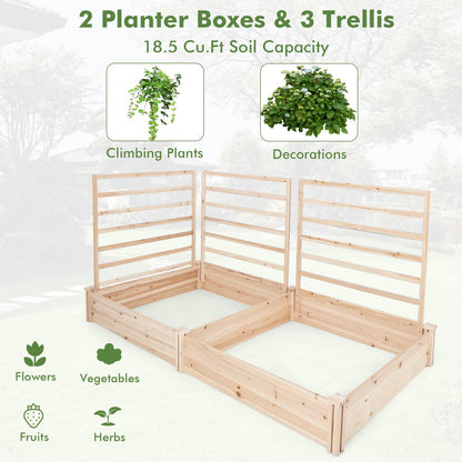 HAPPYGRILL Raised Garden Bed with 3 Trellises, Outdoor Wood Raised Bed w/ 2 Planter Boxes for Flowers, Vegetables, Fruits Climbing Vines, Elevated Garden Box for Yard Patio, 88" L x 45" W x 4 - WoodArtSupply