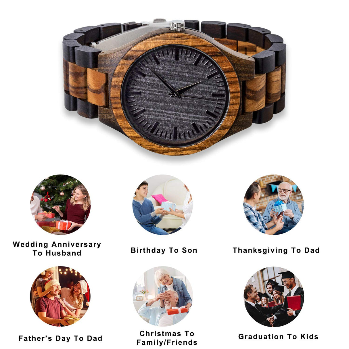 Fodiyaer Custom Engraved Wooden Watch Gifts for Son from Dad As Personalized Christmas Birthday Graduation Wood Idea with Cowhide Leather Strap Fodiyaer