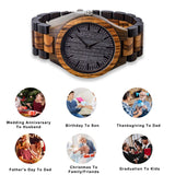 Fodiyaer Custom Engraved Wooden Watch Gifts for Son from Dad As Personalized Christmas Birthday Graduation Wood Idea with Cowhide Leather Strap Fodiyaer