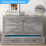 Mjkone Murphy Bed Queen Size Cabinet with Tri-Fold Memory Foam Mattress, USB Charging Station, Farmhouse Wood Space-Saving Hidden Folding Chest Cabinet Bed for Guest Room Apartment, Gray Mjkone