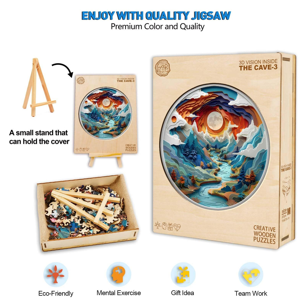 Wooden Puzzles for Adults, Wooden Cave Puzzles, Flat Puzzles with 3D Visual Effect When Completed, Christmas Birthday Gifts for Puzzle Lover, Wood Adult Puzzles (L-13.4 * 13.4in 300pcs) NABYSHOP