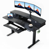 HUANUO 55" x 26" Electric Standing Desk with 2 Drawers & 26.7" Large Keyboard Tray, C-Clamp Mount Compatible, Adjustable Computer Desk for Home Office, Stand Up Desk with 4 Height Presets, Black HUANUO