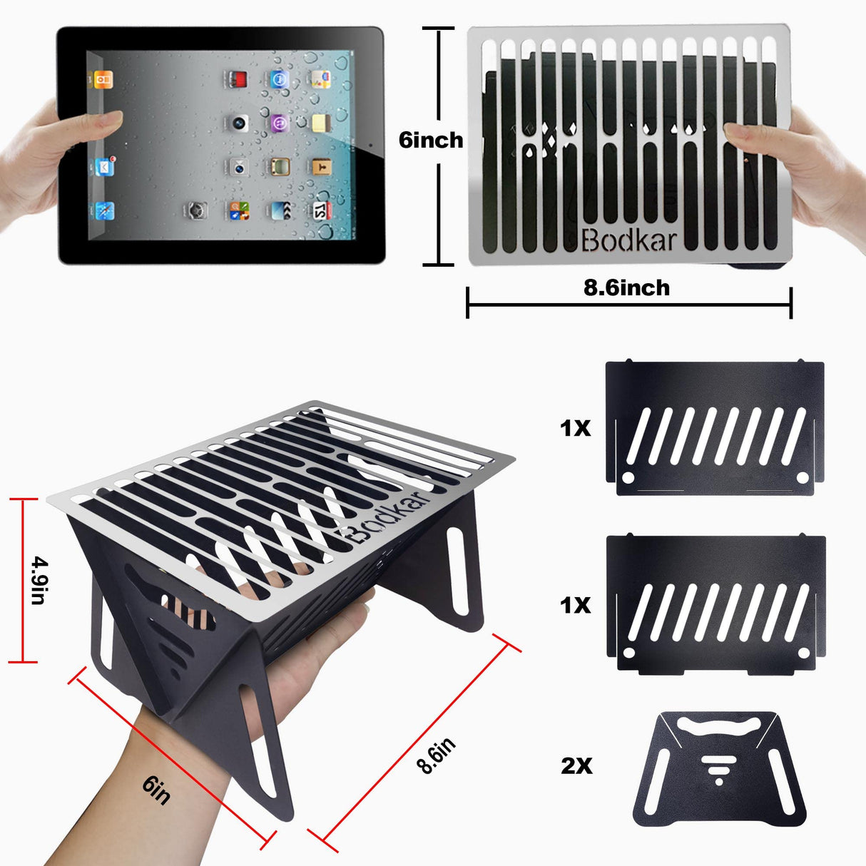 Bodkar Charcoal Grill, Small BBQ Grill Portable Lightweight smoker Grill, Barbecue Grill desk Tabletop Outdoor Grill for Camping Picnics Garden Beach Party 6"*4.6"*4.9" bodkar