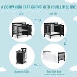 Dream On Me Jayden 4-in-1 Mini Convertible Crib And Changer in Black, Greenguard Gold Certified, Non-Toxic Finish, New Zealand Pinewood, 1" Mattress Pad Dream On Me