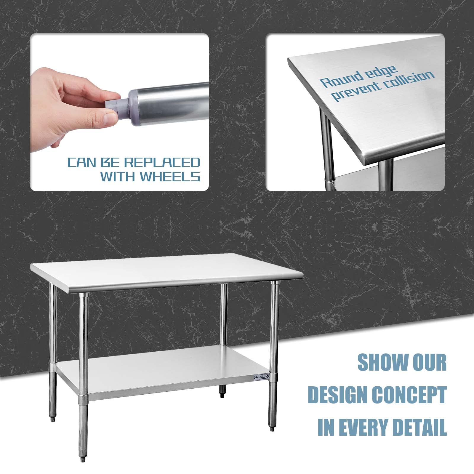 Hally Stainless Steel Table for Prep & Work 30 x 48 Inches, NSF Commercial Heavy Duty Table with Undershelf and Galvanized Legs for Restaurant, Home and Hotel - WoodArtSupply