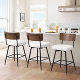 Bekrvio Counter Height Swivel Bar Stools Set of 3, Upholstered Faux Leather Barstools with Wood Backs and Metal Legs, 26" Seat Height Counter Bar Stool for Kitchen Island, White Bekrvio