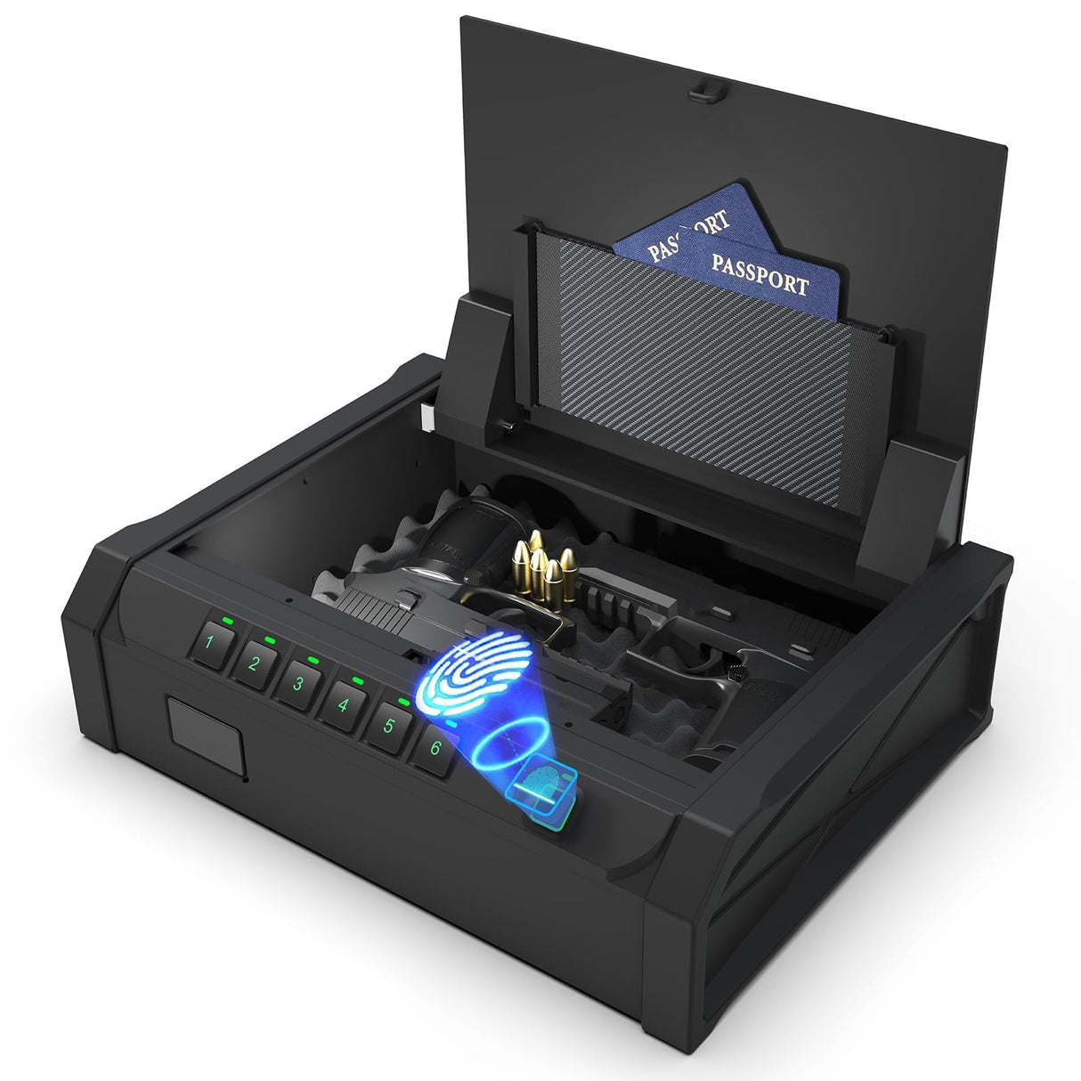 PATRON [ 25% Larger Capacity ] Gun Safe for Pistols, Biometric Handgun Safe Box, Mounted Handgun Safe Quick Access Security Safe with Fingerprint Keypad Lock for Home nightstand PATRON