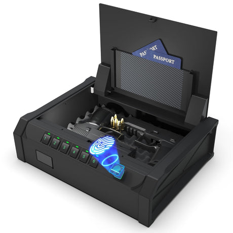 PATRON [ 25% Larger Capacity ] Gun Safe for Pistols, Biometric Handgun Safe Box, Mounted Handgun Safe Quick Access Security Safe with Fingerprint Keypad Lock for Home nightstand PATRON