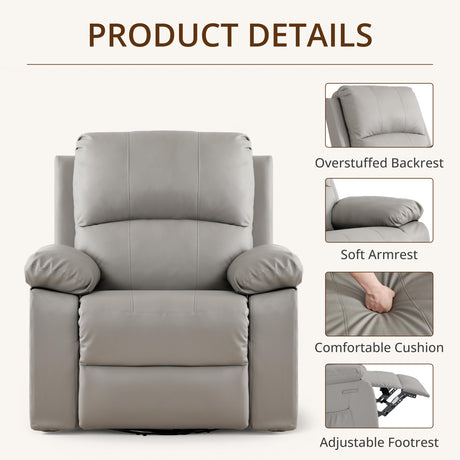 zzlay 360° Swivel Rocking Leather Recliner Chair for Adults, Overstuffed Manual Recliner with Spring Cushion, Glider Rocking Nursery Single Sofa with Side Pockets for Living Room, Beige zzlay
