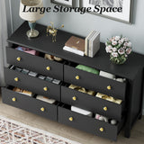 HOUROM Black Dresser, Modern 6 Drawer Double Dresser for Bedroom with Gold Knobs, Adults & Kids Wide Dressers & Chests of Drawers for Hallway, Entryway HOUROM