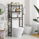 Simple Trending Over The Toilet Storage Rack with Toilet Paper Holder, Heavy Duty Metal 3 Tier Bathroom Organizer Shelf with 3 Hooks,Black Simple Trending