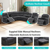 Anthato Manual Reclining Sectional Sofa Set, Living Room Furniture Sets, L-Shaped Sectional Couch & Chair, Comfy 7-Seat Corduroy Fabric Recliner Couch with Coffee Table/Cup Holders for Office, Grey Anthato