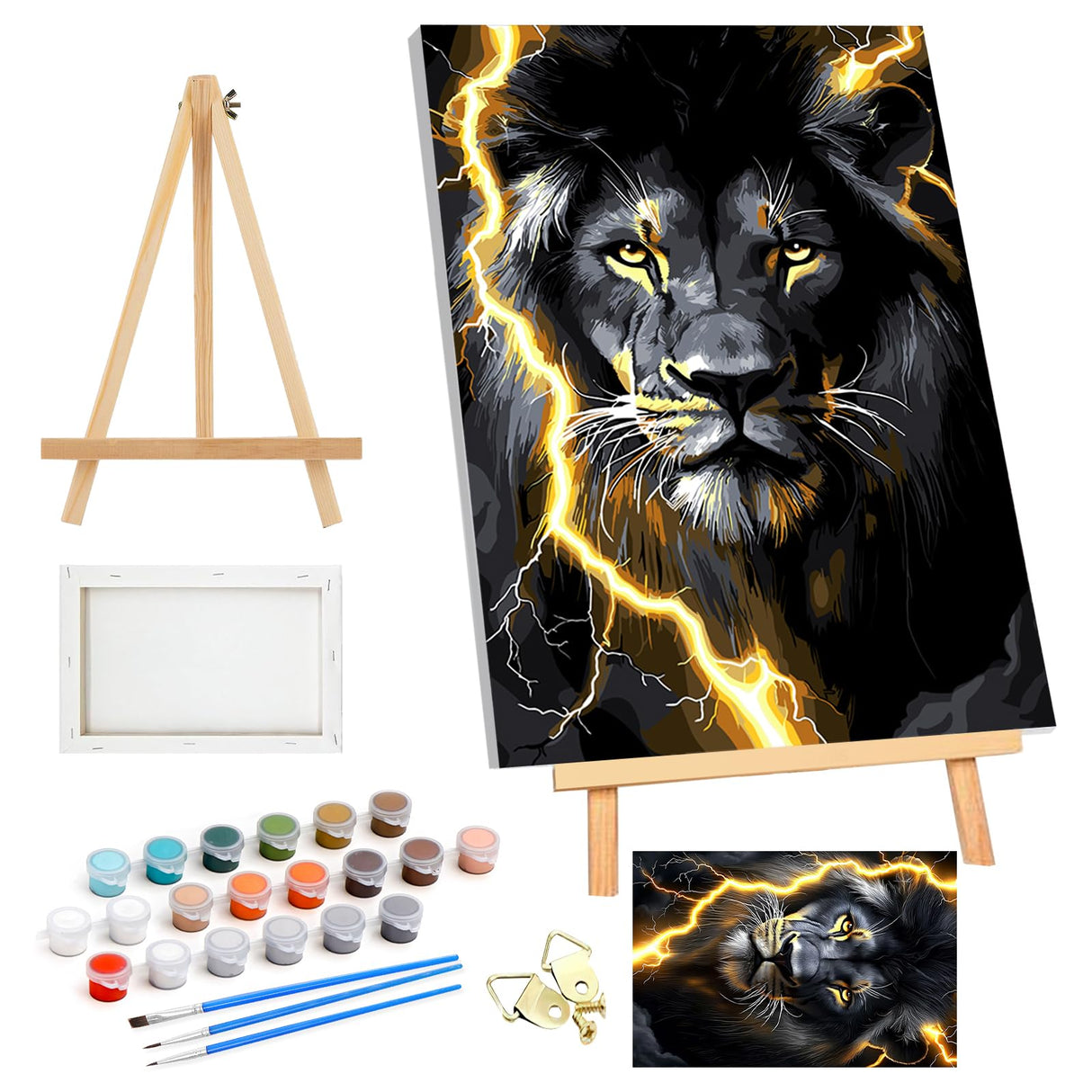 SENQAO Framed Paint by Numbers Kit for Adults Beginners with Wooden Easel, Black Lion Easy Paint by Number Kit with Frame, Watercolor Adult Paint by Number Framed Canvas 7.8x11.8inch SENQAO