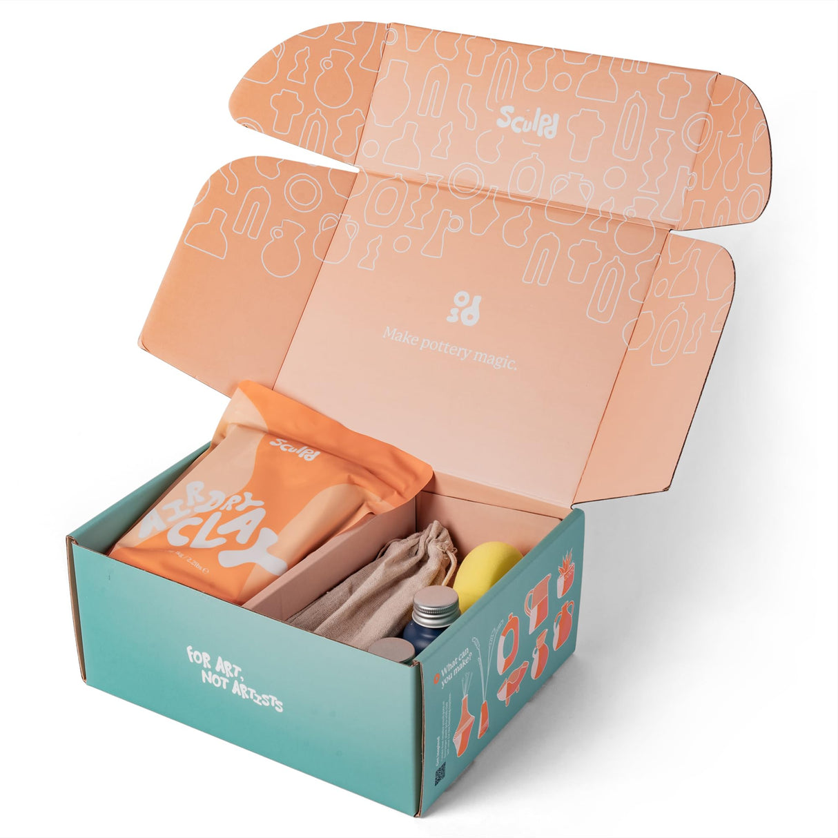 Sculpd - The Original Pottery Starter Kit - Complete Air Dry Clay Beginner Set for 2 Adults: Includes Sculpting Tools, Gloss Varnish, Paint Brushes, Guide, Video Tutorials & More - Gift, Arts Crafts Sculpd