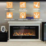 Kentsky 60 inches Electric Fireplace Inserts, Recessed and Wall Mounted Fireplace Heater, Linear Fireplace w/Thermostat, Remote & Touch Screen, Multicolor Flame, Timer, Logs & Crystal, 750W/1500W Kentsky