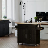Rolling Black Kitchen Island Cart with Drop Leaf, Storage Cabinet & Spice Rack by IRONCK IRONCK