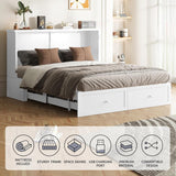 ijuicy Queen Size Murphy Bed with Foldable Foam Mattress, Cube Cabinet Bed with Multifunctional Charging Station & Extra Large Storage Drawers, Space-Saving Hideaway Bed for Guests-White ijuicy