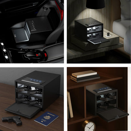 XDeer Biometric Pistol Safe (FCC & California DOJ Certified) - Quick Access Handgun Safe with Fingerprint & Digital Keypad, APP Bluetooth Secure Home Gun Safe for up to 4 Pistols (No Cleaning Kit) XDeer