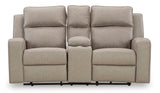 Signature Design by Ashley Lavenhorne Contemporary Faux Leather Manual Reclining Loveseat with Console and Cup Holders, Beige Signature Design by Ashley
