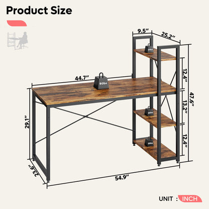 Bestier 55-Inch Rustic Brown Computer Desk with Reversible Shelves and Ample Storage - WoodArtSupply