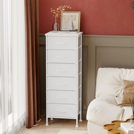 Fixwal White Tall Dresser for Bedroom Closet Organizers and Storage Tall Fabric Dresser with 6 Drawers, Small Clothes Storage Girl Bedroom Furniture Fixwal